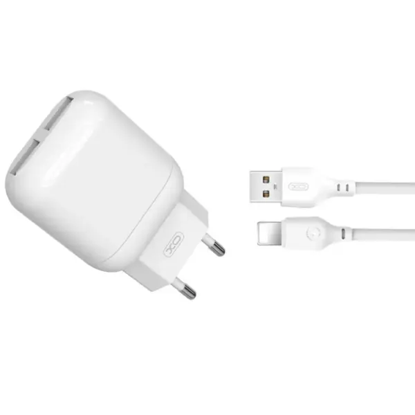 Зарядний пристрій XO 2xUSB 2.4A + cable USB to Lightning white (L78-L-WH)