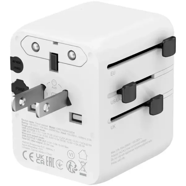 Зарядний пристрій Canyon OnTour 20 2xUCB-C + USB-A EU/UK/US/AUS 20W White (CNS-TA20W1005W)