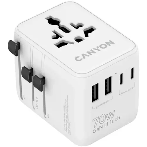 Зарядний пристрій Canyon OnTour 70 3xUSB-C + 2xUSB-A EU/UK/US/AUS 70W White (CNS-TA70W1006W)