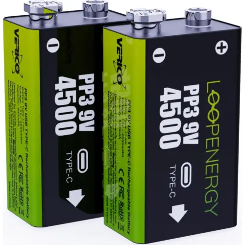 Акумулятор Крона USB-С 500 mAh 9V Li-ion 2шт./уп. (Loop Energy) Verico (1UDBT-A3WEB2-NN)