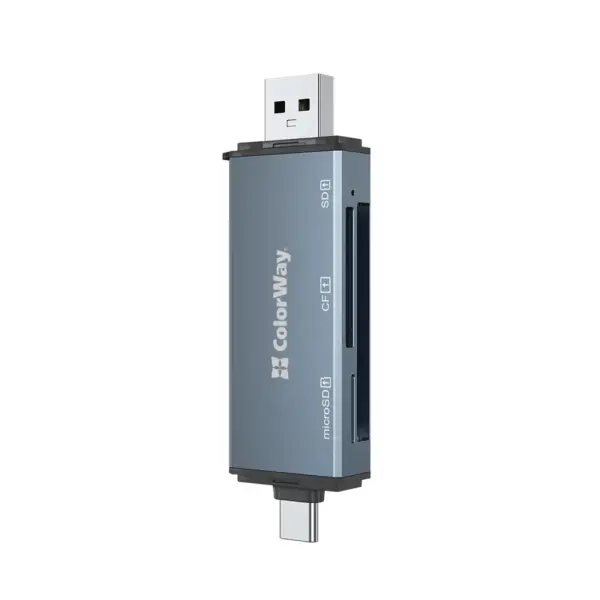 Зчитувач флеш-карт ColorWay USB 2.0/USB-C to CF/SD/MicroSD (CW-CR-01)