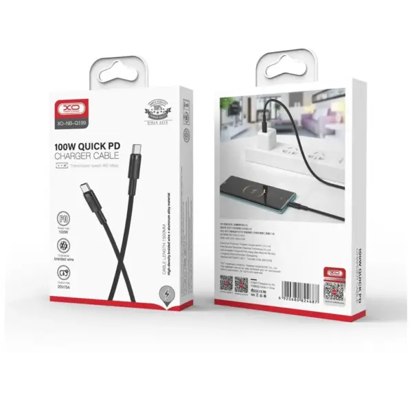 Дата кабель USB-C to USB-C 1.0m 100W braided black XO (NBQ199_С_Black)