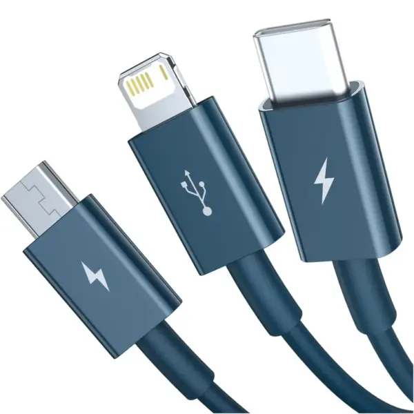Дата кабель USB 2.0 AM to Lightning + Micro 5P + Type-C 1.5m 3.5A blue Baseus (CAMLTYS-03)