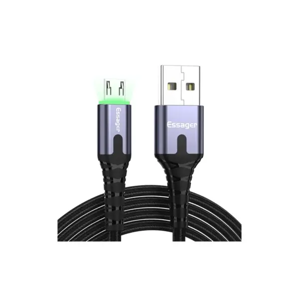 Дата кабель USB 2.0 AM to Micro 5P 2.0m 2.4A LED black Essager (EXCM-XGA0G)