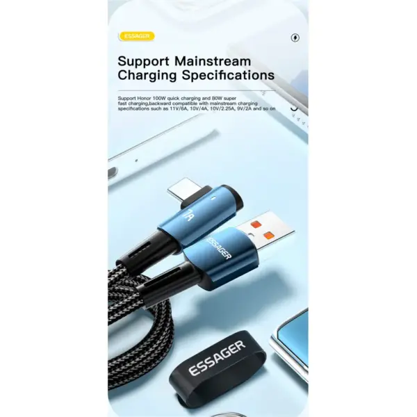 Дата кабель USB 2.0 AM to USB-C 1.0m 100W 90° corner black Essager (EXCWT7A-CG01-P)