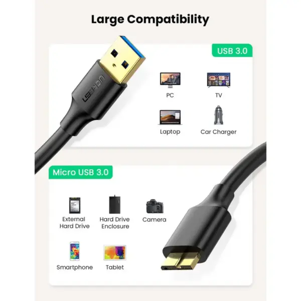 Дата кабель USB 3.0 AM to Micro B 1.0m US130 black Ugreen (10841)