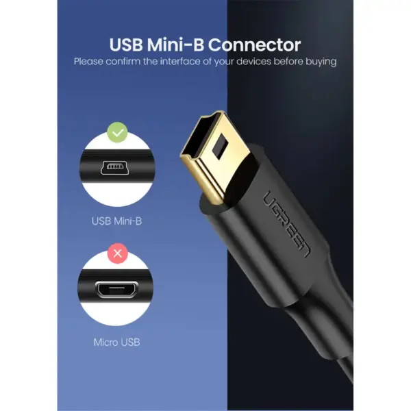Дата кабель USB 2.0 AM to Mini 5P 2.0m US132 black Ugreen (30472)
