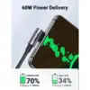 Дата кабель USB-C to USB-C 0.5m 3A 60W 90° corner US255 black/gray Ugreen (50122) Дата кабель USB-C to USB-C 0.5m 3A 60W 90° corner US255 black/gray Ugreen (50122)