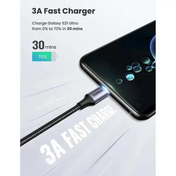 Дата кабель USB-C to USB-C 0.5m 3A 60W 90° corner US255 black/gray Ugreen (50122) Дата кабель USB-C to USB-C 0.5m 3A 60W 90° corner US255 black/gray Ugreen (50122)