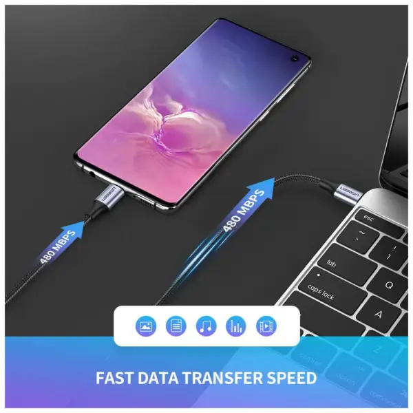 Дата кабель USB-C to USB-C 0.5m 3A 60W US261 black/gray Ugreen (50149) Дата кабель USB-C to USB-C 0.5m 3A 60W US261 black/gray Ugreen (50149)