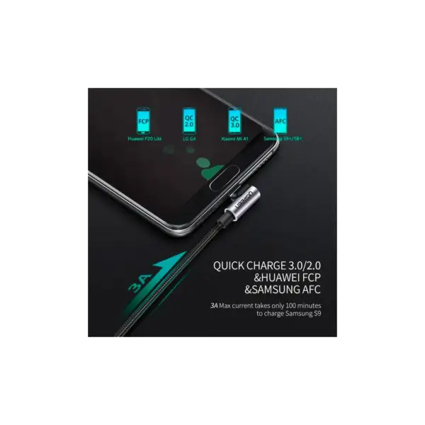 Дата кабель USB 2.0 AM to USB-C 3.0m 3A US284 90° corner black Ugreen (70255) Дата кабель USB 2.0 AM to USB-C 3.0m 3A US284 90° corner black Ugreen (70255)