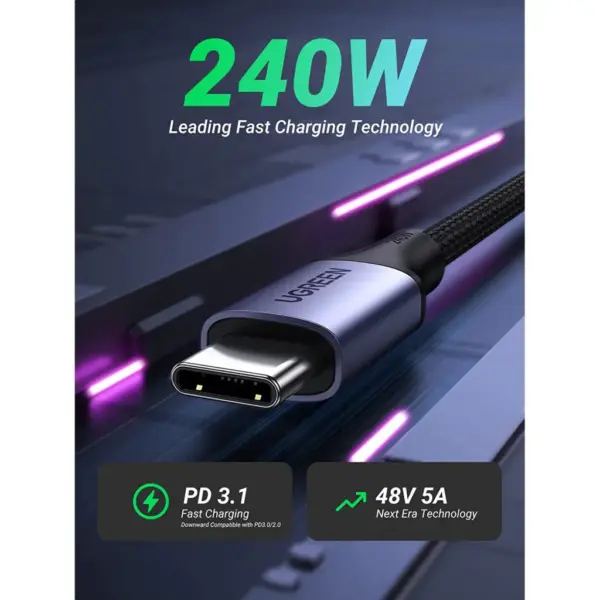 Дата кабель USB-C to USB-C 1.0m 240W US535 space gray Ugreen (15311)