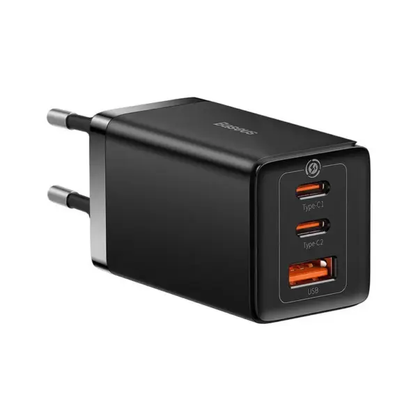 Зарядний пристрій Baseus 2xUSB-C 65W + 1xUSB GaN + cable USB-C to USB-C 100W 1.0m black (CCGP120201)