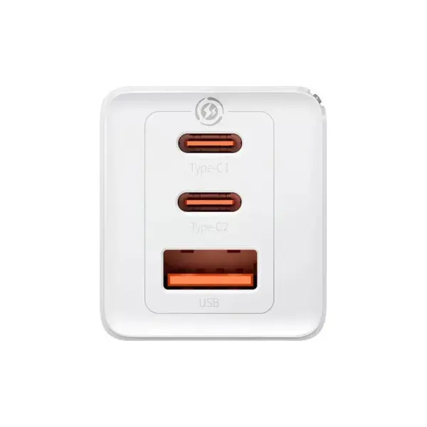 Зарядний пристрій Baseus 2xUSB-C 65W + 1xUSB GaN + cable USB-C to USB-C 100W 1.0m white (CCGP120202)