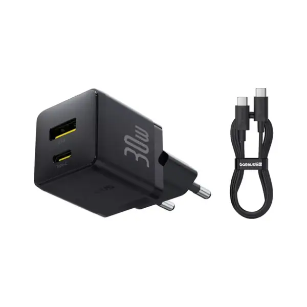 Зарядний пристрій Baseus 1xUSB-C 30W + 1xUSB + cable USB-C to USB-C 60W 1.0m (P1011160A113-01)