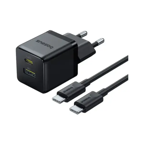 Зарядний пристрій Baseus 1xUSB-C 30W + 1xUSB + cable USB-C to USB-C 60W 1.0m (P1011160A113-01)