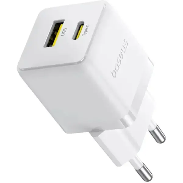Зарядний пристрій Baseus 1xUSB-C 30W + 1xUSB white (P1011160A213-00)
