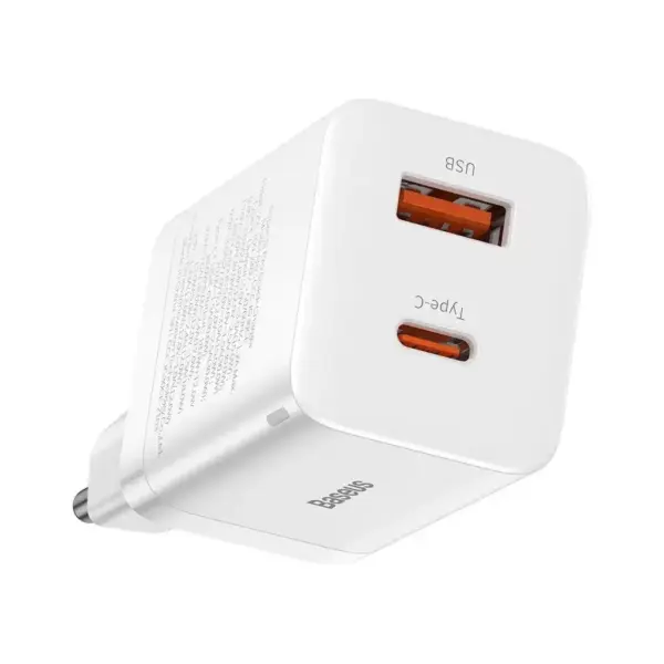 Зарядний пристрій Baseus 1xUSB-C 30W + 1xUSB white (CCSUPP-E02)