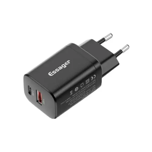 Зарядний пристрій Essager 1xUSB + 1xUSB-C PD30W black (ECTPQS-ZTB01)