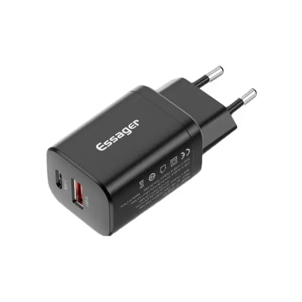 Зарядний пристрій Essager 1xUSB + 1xUSB-C PD30W black (ECTPQS-ZTB01)