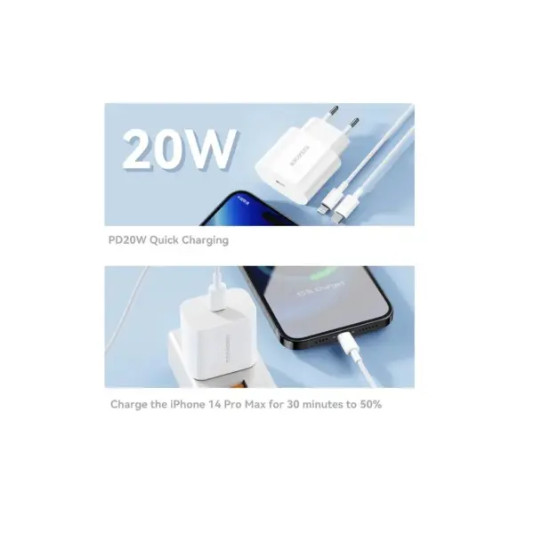 Зарядний пристрій Essager USB-C PD20W + cable USB-C to Lightning white (EFJB02-XBL02-T)