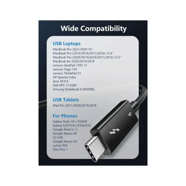Дата кабель USB-C to USB-C 1.0m Thunderbolt 4 100W (20V/5A) 8K60Hz Cabletime (CA915422)
