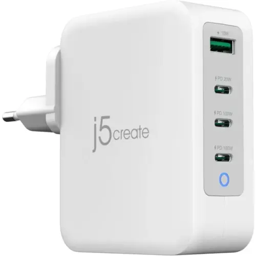 Зарядний пристрій J5create 1xUSB + 3xUSB-C 130W GaN QC3.0/PD/PPS (JUP43130E-EN)