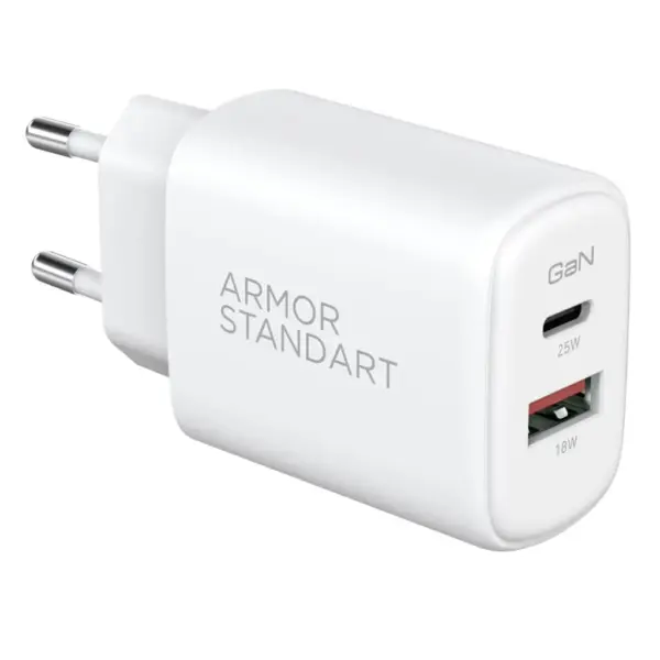 Зарядний пристрій Armorstandart 1xUSB-C PD20W + 1xUSB QC3.0 GaN white (ARM87067)