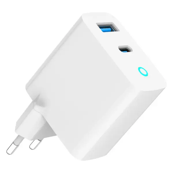 Зарядний пристрій Gembird 1xUSB-C PD30W + 1xUSB QC3.0 LED white (TA-UC-PDQC30L-W-01)