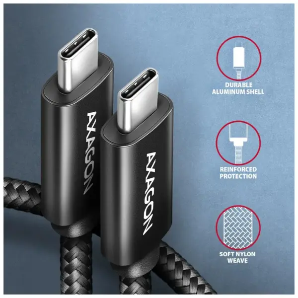 Дата кабель USB-C to USB-C 1.0m USB 2.0 PD 240W 5A black AXAGON (BUCM2-CM10AB)