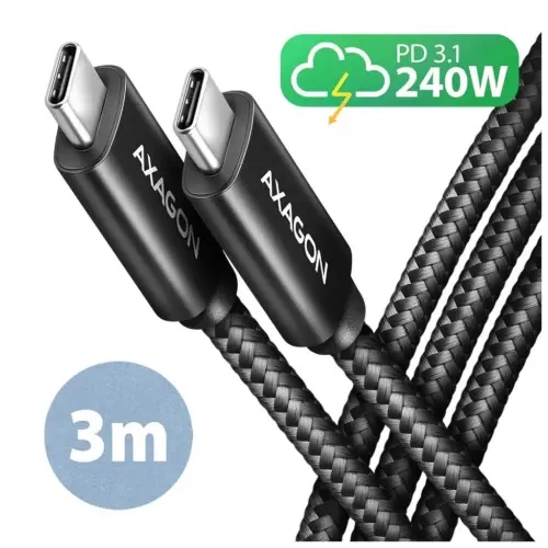 Дата кабель USB-C to USB-C 3.0m USB 2.0 PD 240W 5A black AXAGON (BUCM2-CM30AB)