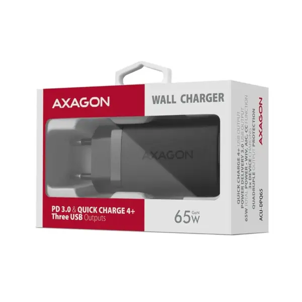 Зарядний пристрій AXAGON 1xUSB + 2xUSB-C 65W QC4+ PD3.0 PPS black (ACU-DPQ65) Зарядний пристрій AXAGON 1xUSB + 2xUSB-C 65W QC4+ PD3.0 PPS black (ACU-DPQ65)