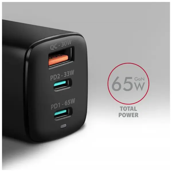 Зарядний пристрій AXAGON 1xUSB + 2xUSB-C 65W QC4+ PD3.0 PPS black (ACU-DPQ65) Зарядний пристрій AXAGON 1xUSB + 2xUSB-C 65W QC4+ PD3.0 PPS black (ACU-DPQ65)
