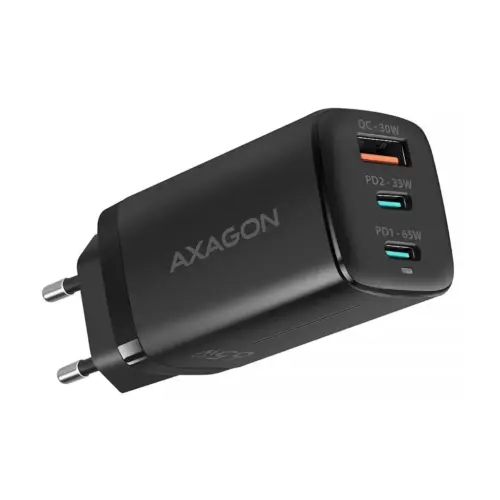 Зарядний пристрій AXAGON 1xUSB + 2xUSB-C 65W QC4+ PD3.0 PPS black (ACU-DPQ65)