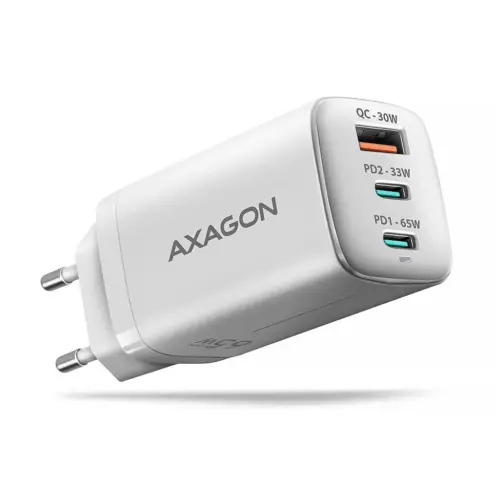 Зарядний пристрій AXAGON 1xUSB + 2xUSB-C 65W QC4+ PD3.0 PPS white (ACU-DPQ65W)