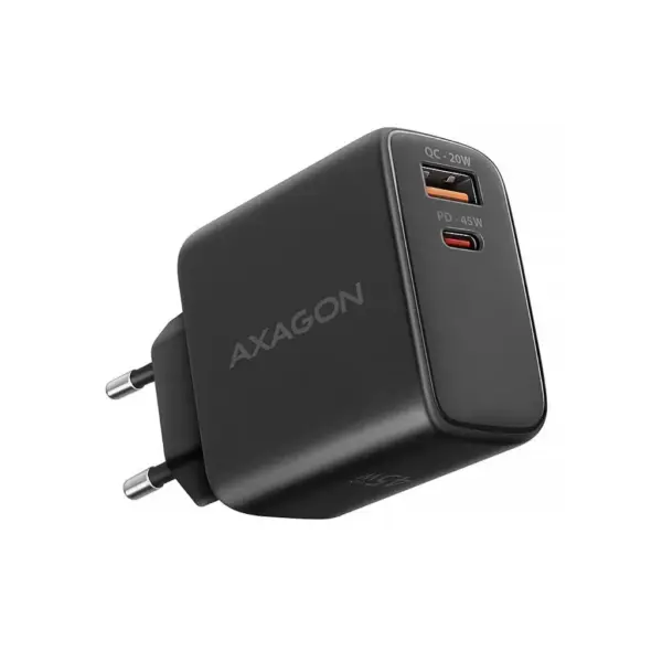 Зарядний пристрій AXAGON 1xUSB QC4.0 + 1xUSB-C PD45W PPS black (ACU-PQ45)