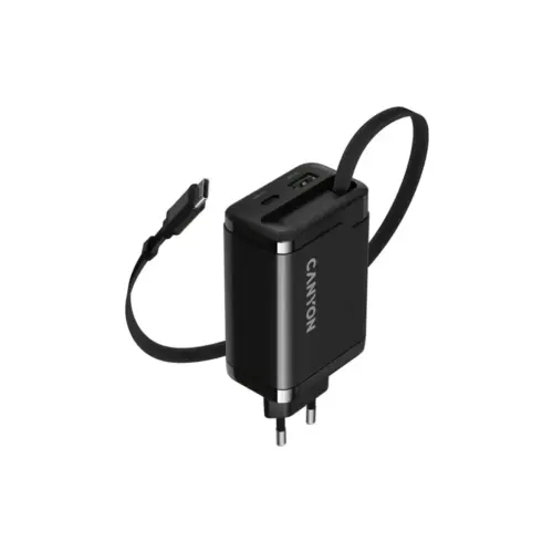 Зарядний пристрій Canyon 1xUSB-C PD65W + 1xUSB QC3.0 + cable USB-C to USB-C black (CNS-CURC65ACB)