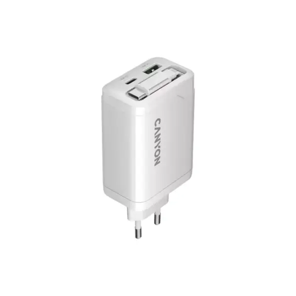 Зарядний пристрій Canyon 1xUSB-C PD65W + 1xUSB QC3.0 + cable USB-C to USB-C white (CNS-CURC65ACW)