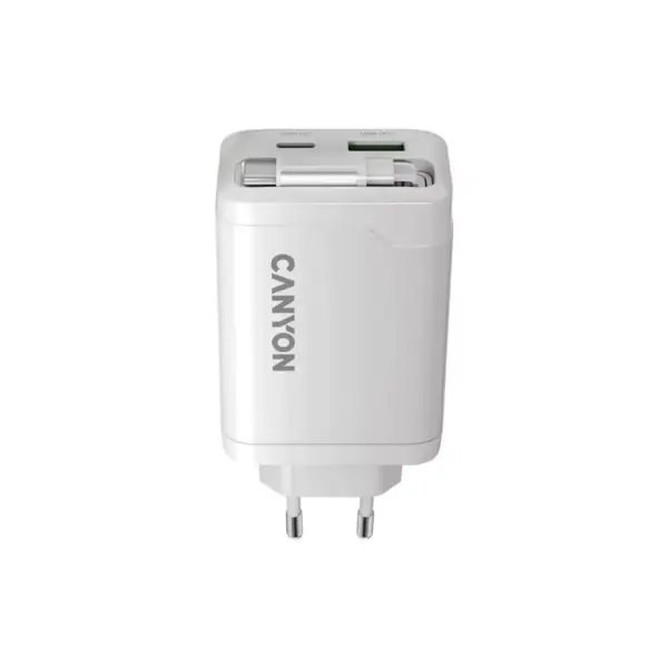 Зарядний пристрій Canyon 1xUSB-C PD65W + 1xUSB QC3.0 + cable USB-C to USB-C white (CNS-CURC65ACW)