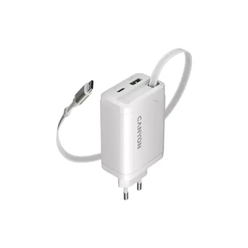 Зарядний пристрій Canyon 1xUSB-C PD65W + 1xUSB QC3.0 + cable USB-C to USB-C white (CNS-CURC65ACW)