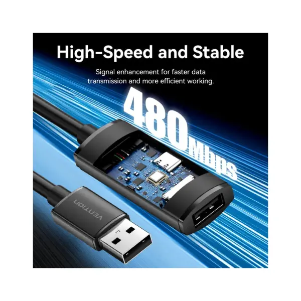 Дата кабель USB 2.0 AM/AF 25.0m Active black Vention (CBKBS)