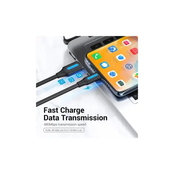 Дата кабель USB 2.0 AM to USB-C 1.5m 3A black Vention (COKBG)