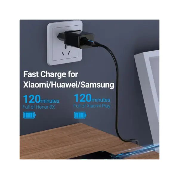 Дата кабель USB 2.0 AM to Micro 5P 1.0m 3A black Vention (COLBF)