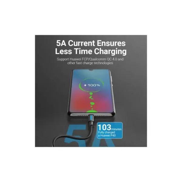 Дата кабель USB-C to USB-C 1.5m 5A black Vention (COTBG)