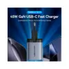Зарядний пристрій Vention 2xUSB-C PD45W GaN transparent gray (FCFH0-EU)