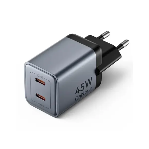 Зарядний пристрій Vention 2xUSB-C PD45W GaN transparent gray (FCFH0-EU)