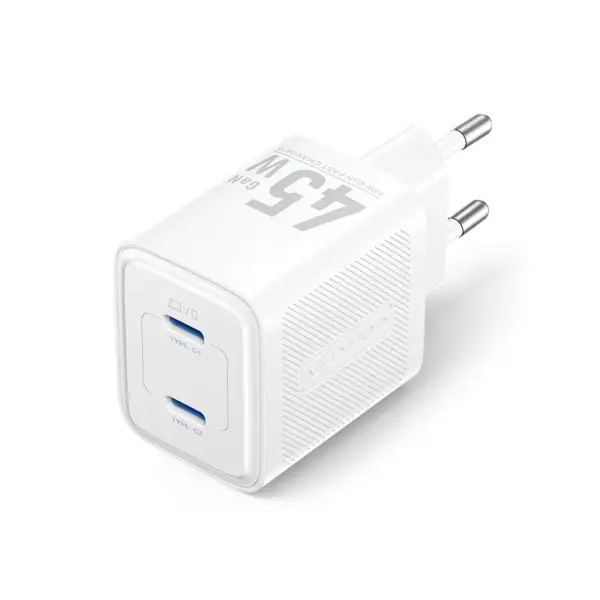 Зарядний пристрій Vention 2xUSB-C PD45W GaN transparent white (FCFW0-EU)