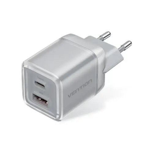 Зарядний пристрій Vention 1xUSB-C PD70W + 1xUSB QC3.0 22.5W GaN transparent gray (FCGH0-EU)