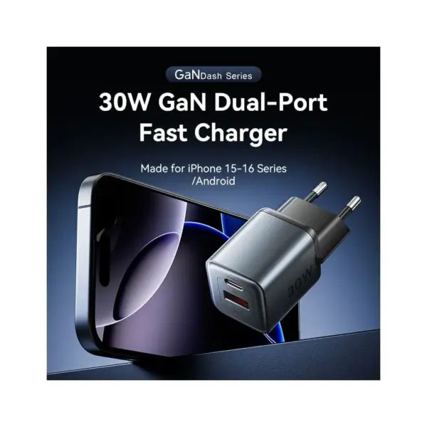 Зарядний пристрій Vention 1xUSB-C PD30W + 1xUSB QC3.0 18W GaN gray (FEWH0-EU) Зарядний пристрій Vention 1xUSB-C PD30W + 1xUSB QC3.0 18W GaN gray (FEWH0-EU)