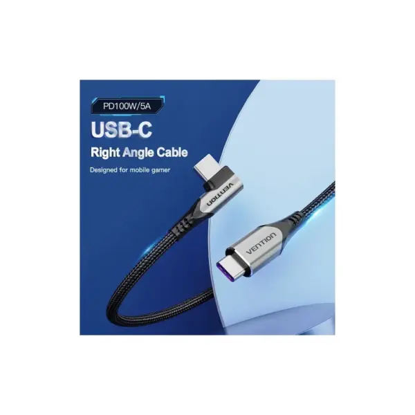 Дата кабель USB 2.0 USB-C to USB-C 1.0m 5A 90° corner aluminum gray Vention (TAKHF) Дата кабель USB 2.0 USB-C to USB-C 1.0m 5A 90° corner aluminum gray Vention (TAKHF)